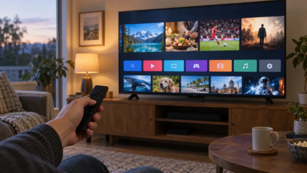 Obsługa telewizora Smart TV pilotem z menu aplikacji i treści na ekranie